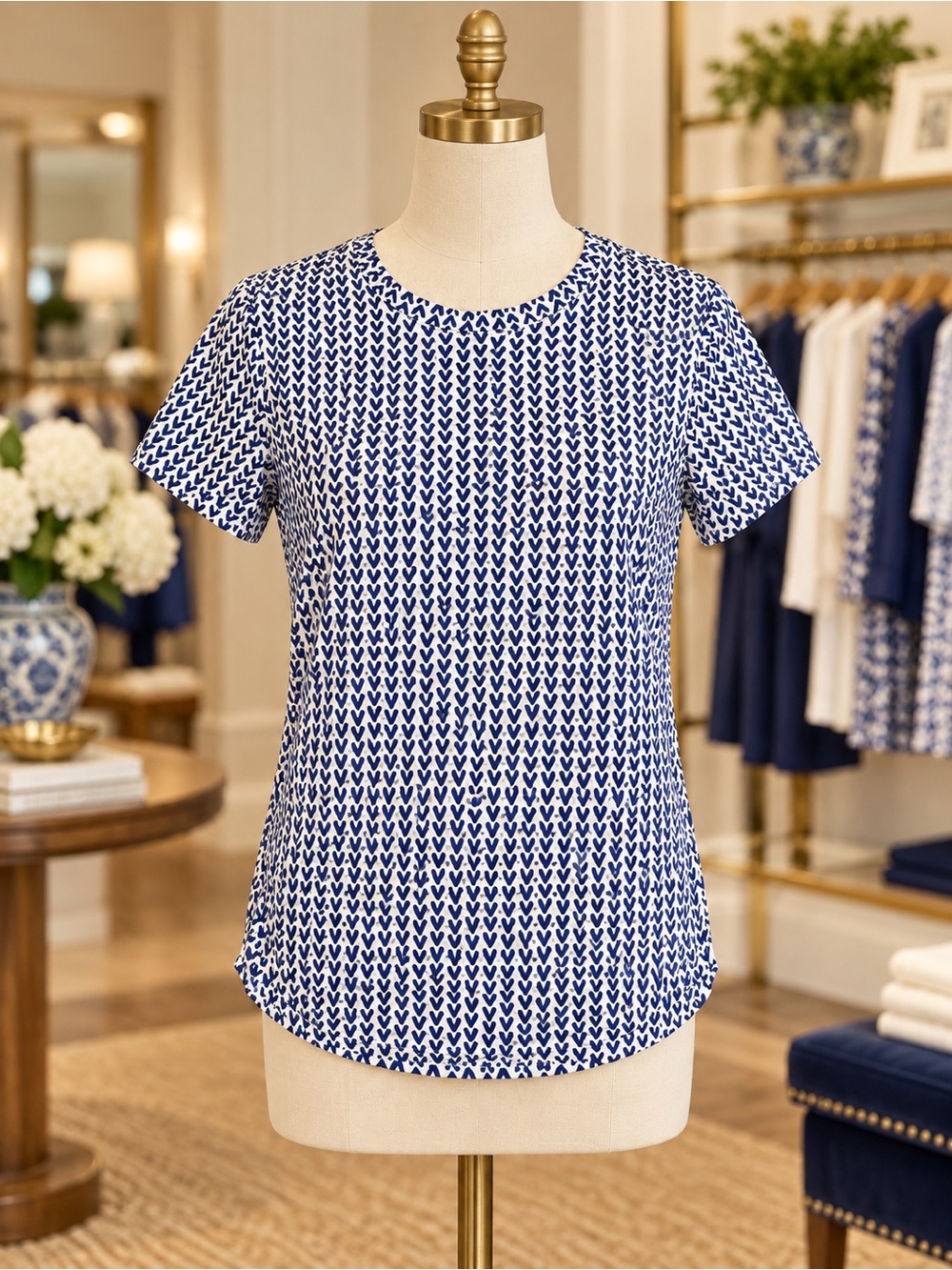 Sara Campbell Navy & White Short Sleeve Printed Tee